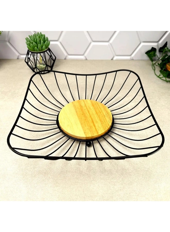 Square Black Metal Fruit Basket – Decorative Fruit Bowl for Kitchen Counter & Dining Table - Image 2