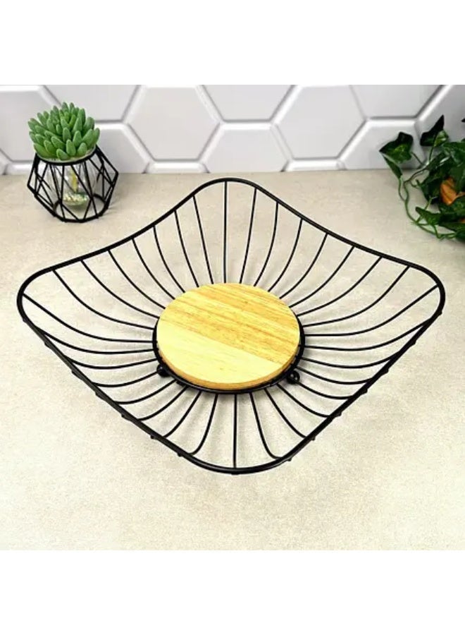 Square Black Metal Fruit Basket – Decorative Fruit Bowl for Kitchen Counter & Dining Table - Image 3