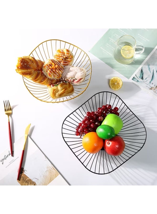 Square Black Metal Fruit Basket – Decorative Fruit Bowl for Kitchen Counter & Dining Table - Image 1