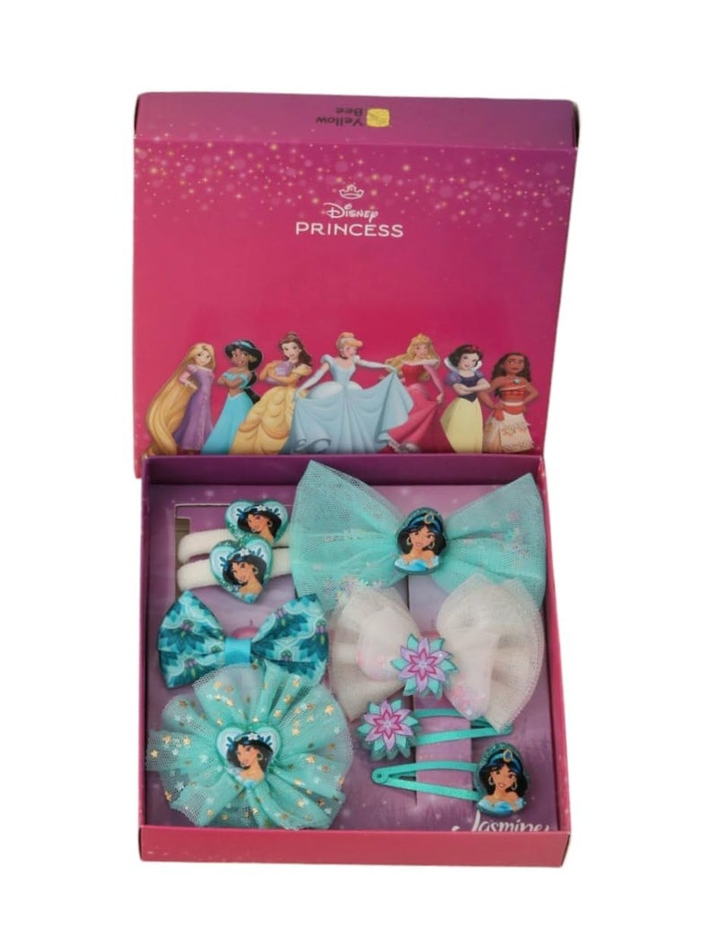 Yellow Bee Disney Princess Jasmine Hair Accessories Gift Set for Girls – Bows, Clips & Bands in Aqua, Pack of 8 - Image 3