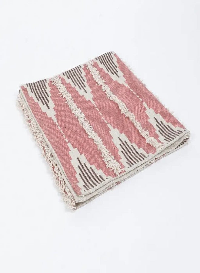 pepme Printed Tufted Canvas Table Runner, Diamond, bar, 14x54, Pink, Brown, White - Image 2