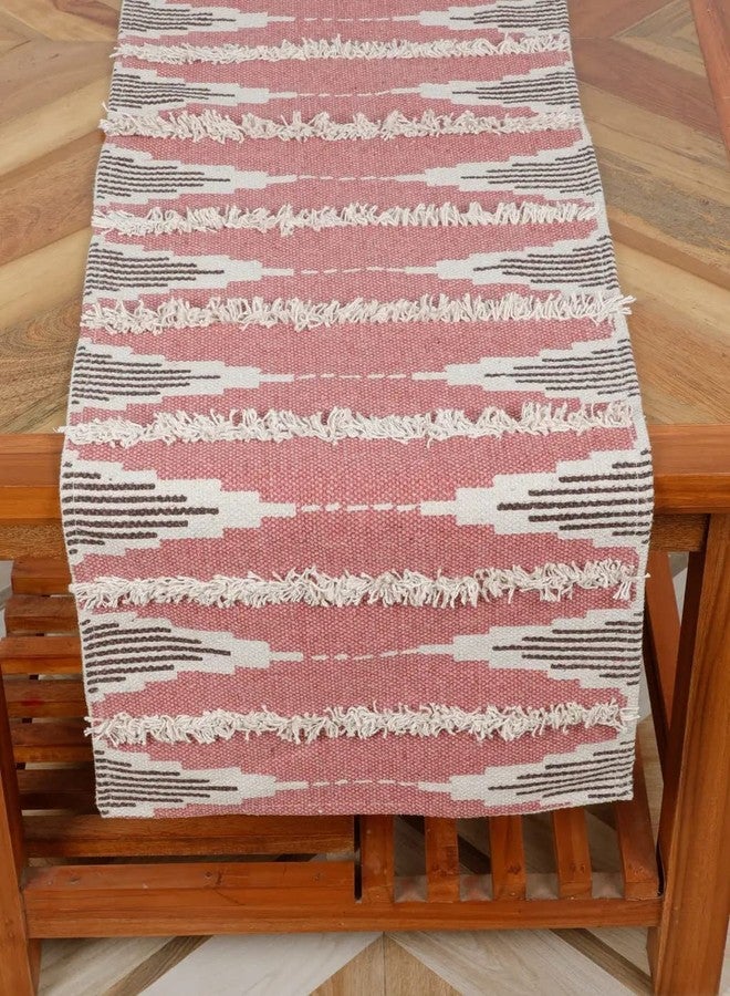 pepme Printed Tufted Canvas Table Runner, Diamond, bar, 14x54, Pink, Brown, White - Image 4
