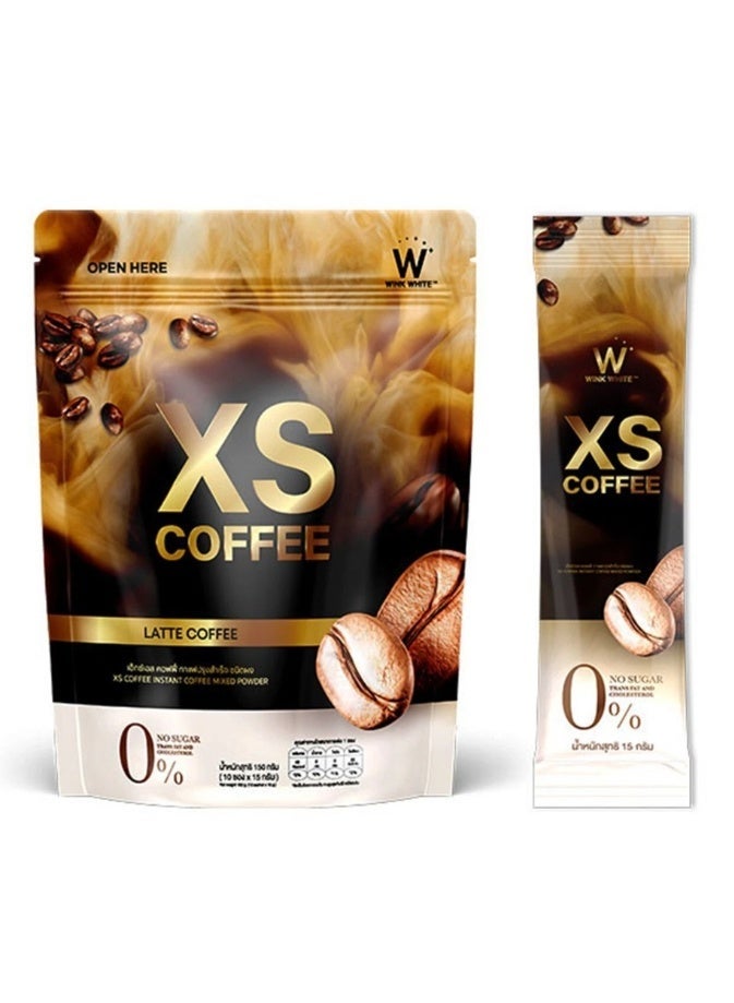 وينك وايت مسحوق قهوة "وينك وايت XS لاتيه" الفوري (150 جم - 10 أكياس × 15 جم) – قهوة بروتين قليلة السعرات الحرارية وخالية تماماً من السكر، مع الكولاجين ومستخلص اللوز والبازلاء. - Image 1
