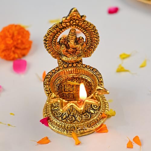 HindCraft Ganesha Diya Oil Lamp – Brass Diwali Diya for Puja, Home Temple, Decoration & Gifts | Traditional Diwali Decoration Items for Home Decor | Ganesh Deepak for Pooja & Festive Gifting - Image 1