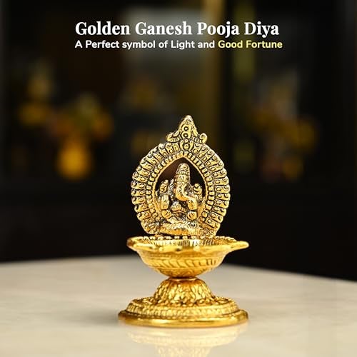 HindCraft Ganesha Diya Oil Lamp – Brass Diwali Diya for Puja, Home Temple, Decoration & Gifts | Traditional Diwali Decoration Items for Home Decor | Ganesh Deepak for Pooja & Festive Gifting - Image 4