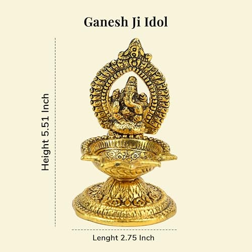 HindCraft Ganesha Diya Oil Lamp – Brass Diwali Diya for Puja, Home Temple, Decoration & Gifts | Traditional Diwali Decoration Items for Home Decor | Ganesh Deepak for Pooja & Festive Gifting - Image 3