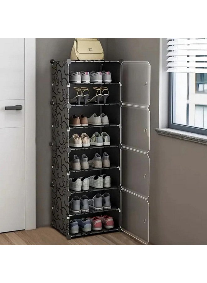 Zemic DIY Shoe Rack Plastic Shoe Rack for Home PP Plastic Shelves Household, Shoe Rack with Door Outdoor for Heels/Shoes for Entryway,Hallway,Bedroom Living Room (Black, 8-Shelf-4-Door) - Image 1