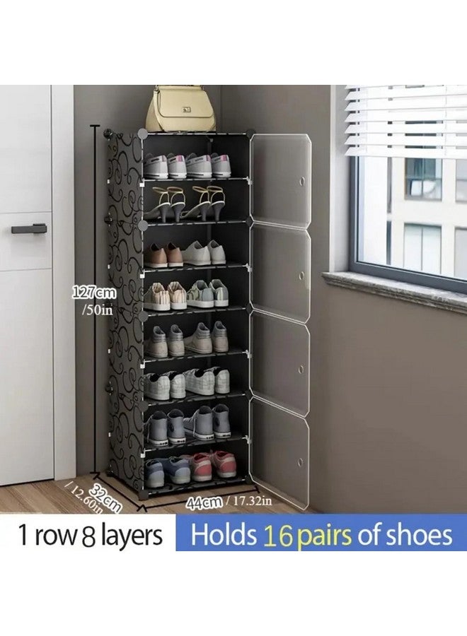 Zemic DIY Shoe Rack Plastic Shoe Rack for Home PP Plastic Shelves Household, Shoe Rack with Door Outdoor for Heels/Shoes for Entryway,Hallway,Bedroom Living Room (Black, 8-Shelf-4-Door) - Image 2