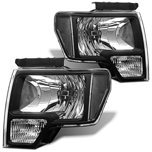 ADCARLIGHTS 20092014 Ford F150 Pickup Headlight Assembly for 20092014 Ford F150 Clear Lens Black Housing with Clear Reflector Headlamp Replacement Left and RightWO Bulbs - Image 1