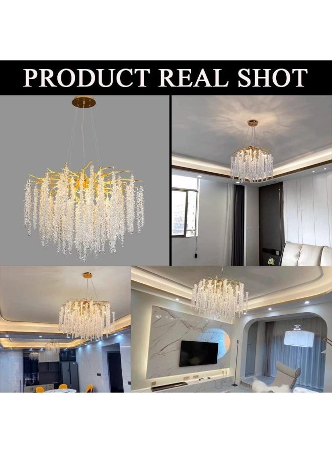 PRIME SOLE Luxury Crystal Chandelier Ceiling Light | Gold Finish Modern Hanging Chandelier | Decorative Pendant Light for Living Room, Dining Area, Bedroom | Elegant Crystal Ceiling Lamp - Image 3