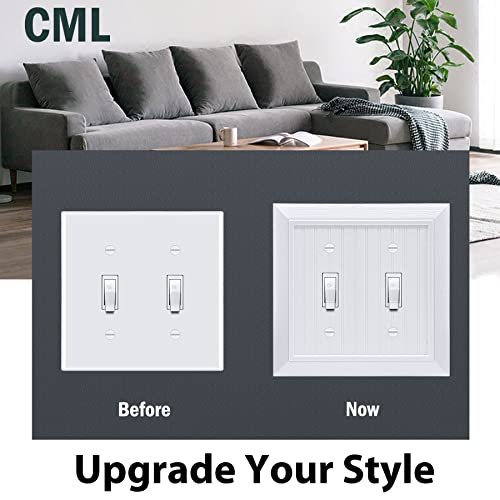 CML Hardware (5 Pack) CML Classic Toggle Light Switch Wall Plate, 2-Gang Beadboard Outlet Covers, Vintage Retro Wood Grain Design, Standard Size 4.95”X 4.87”, Impact Resistant, White - Image 3