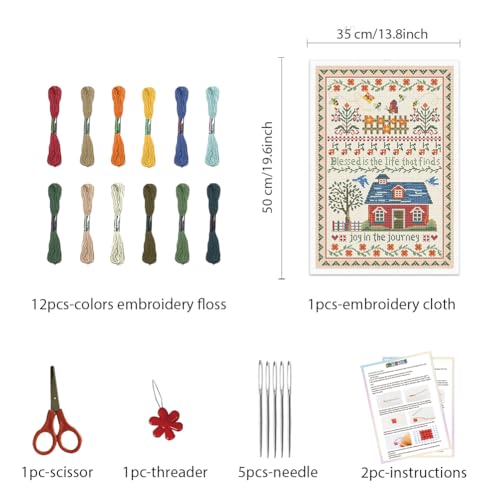 FREEBLOSS Cross Stitch Wall Hanging Kits Stamped Embroidery Starter Kits Pre Printed Stitches Practice Kit with Instructions for Beginners Cross Stitching Decor Joy in The Journey - Image 2