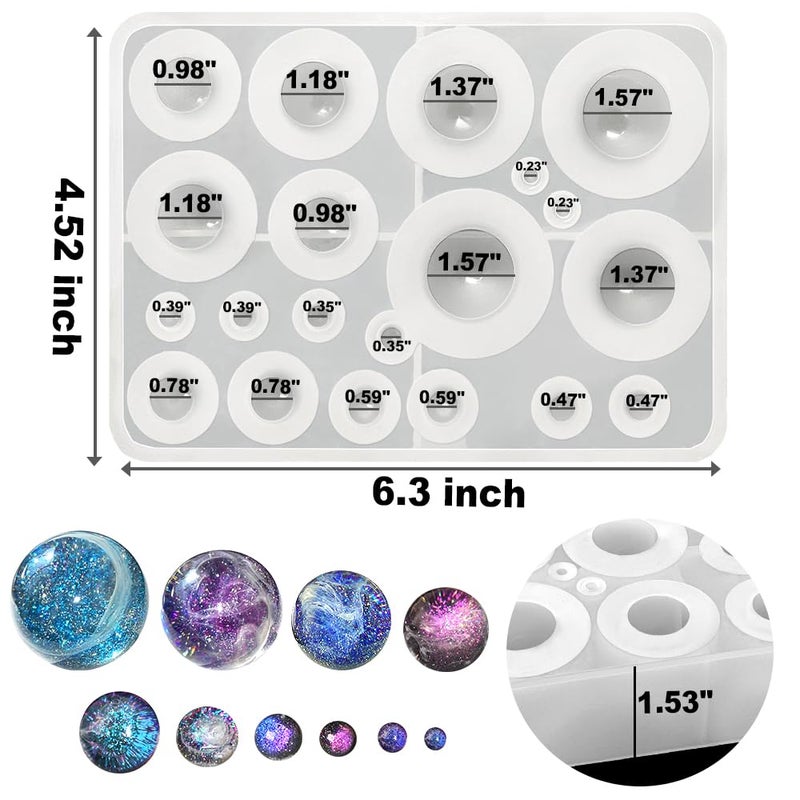 RESINWORLD 20-Cavity Sphere Molds for Resin, Round Ball Resin Mold, Silicone Orbs Mold for Jewellery Making - Image 2