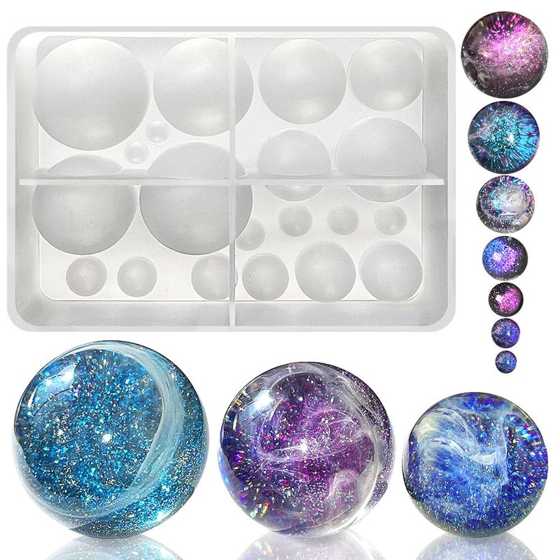 RESINWORLD 20-Cavity Sphere Molds for Resin, Round Ball Resin Mold, Silicone Orbs Mold for Jewellery Making - Image 1