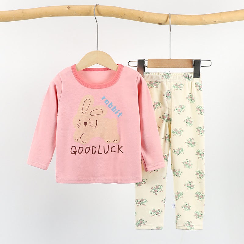 New Kids Spring Autumn Pajama Set Pink kitten 
