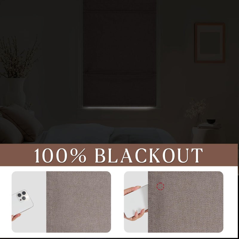 StangH Cordless Linen Blackout Roman Shade, Magnetic Lift Total Room Darkening Blind for Doors, Thermal Insulated Window Treatment for Bedroom Home Office, Mocha, W 26 x L 64, 1 Panel - Image 3