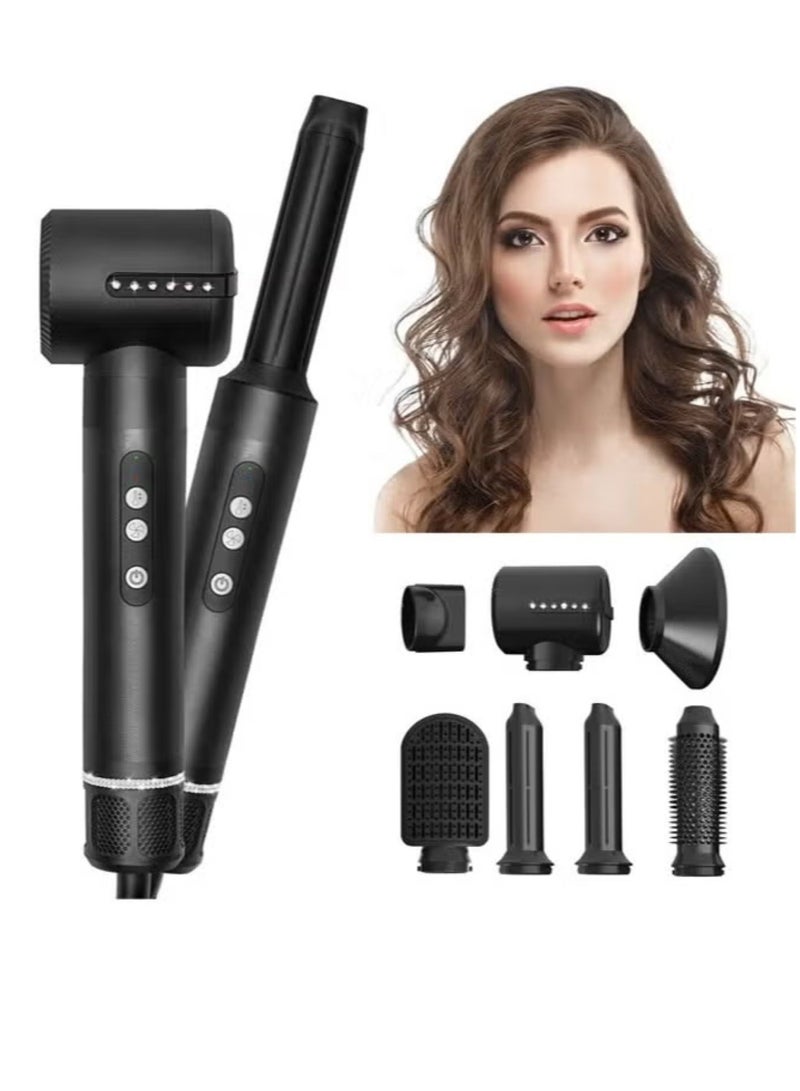 Raxoom 7 in 1 black Hair Styler Brush & Hair Dryer, Hair Curler,Hot Air Brush Set,110000 RPM High Speed Multi Styler Hair Straightener,Automatic Curling hair for Fast Drying Curling Volumizing Straightening - Image 1