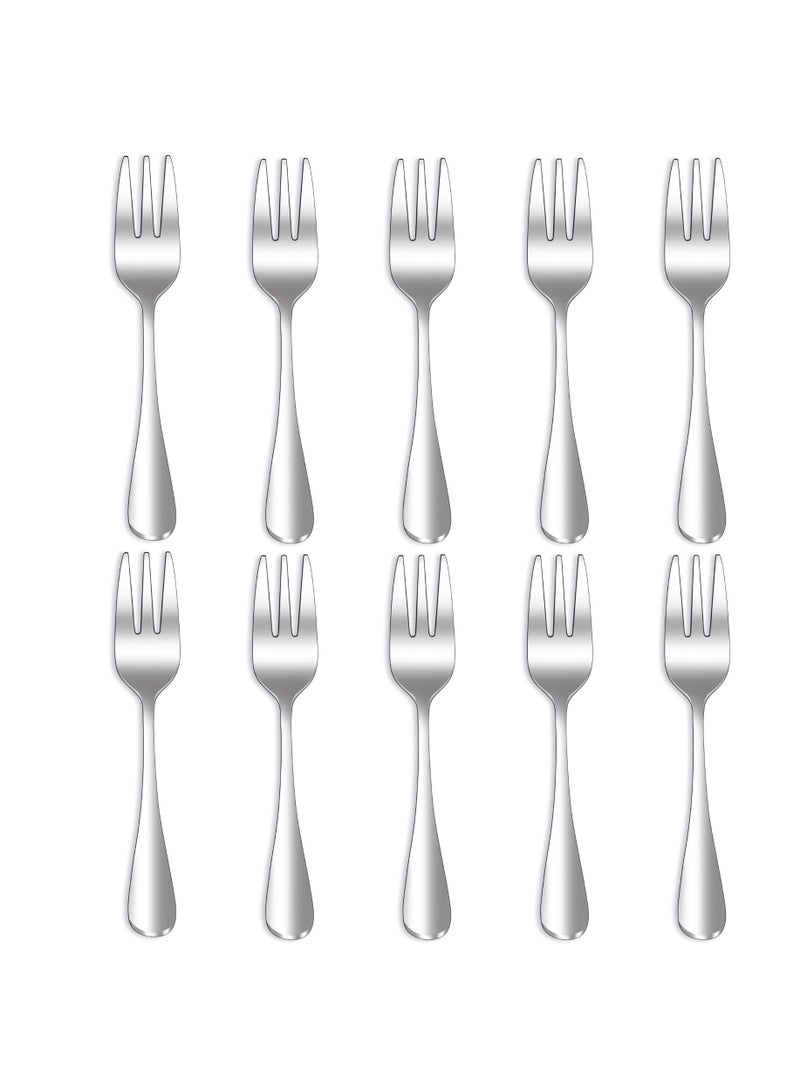 Cake Forks Set of 10 Silver Stainless Steel Small Dessert Fruit Forks 14.2cm for Home Kitchen Restaurant Use - Image 1