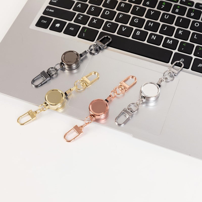 Fving Retractable Key Ring, Double Hook Keychain Leash, Badge Reel Clip Holder, Stretchable Hanging Lanyard with Carabiner Hook, Stretchy Lanyard with 13â€™â€™ Rope for Id Card Holders Travel Work (4 PCS) - Image 5