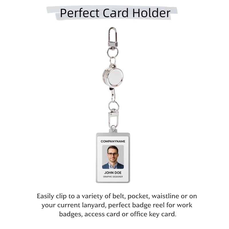 Fving Retractable Key Ring, Double Hook Keychain Leash, Badge Reel Clip Holder, Stretchable Hanging Lanyard with Carabiner Hook, Stretchy Lanyard with 13â€™â€™ Rope for Id Card Holders Travel Work (4 PCS) - Image 3