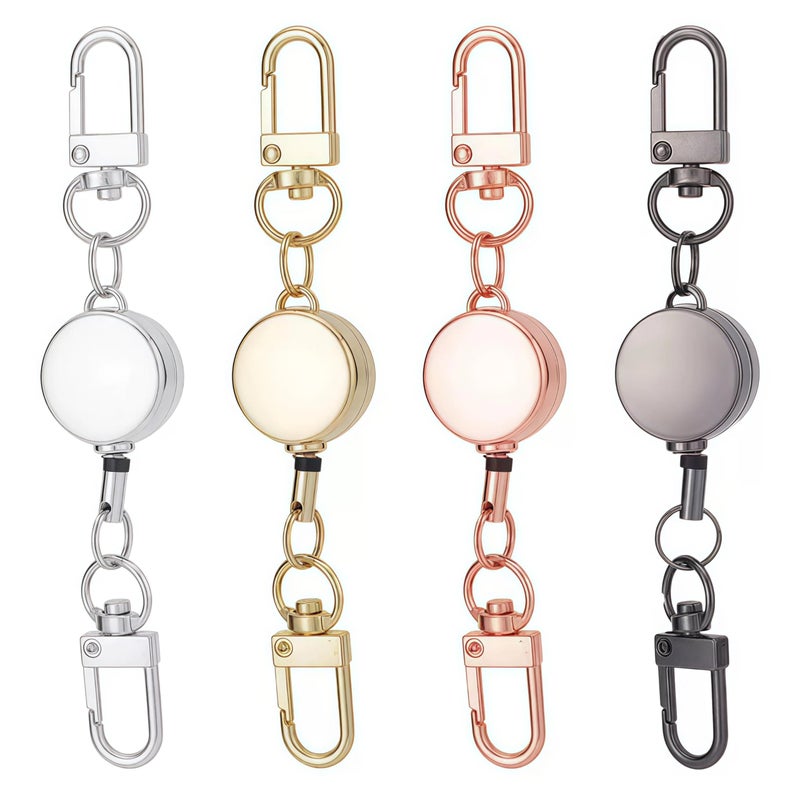 Fving Retractable Key Ring, Double Hook Keychain Leash, Badge Reel Clip Holder, Stretchable Hanging Lanyard with Carabiner Hook, Stretchy Lanyard with 13â€™â€™ Rope for Id Card Holders Travel Work (4 PCS) - Image 1