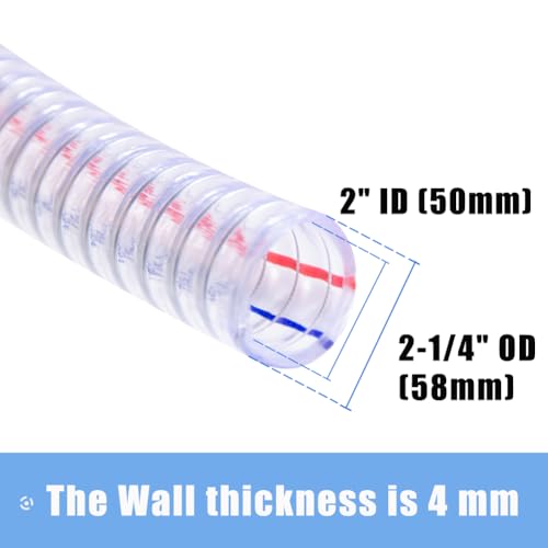 QuQuyi 2 Inch ID x 2-1/4 Inch OD Heavy-Duty Steel Wire Suction PVC Flexible Tubing High Pressure UV Chemical Resistant Thick Vinyl Hose Tube, 1.3 FT - Image 2