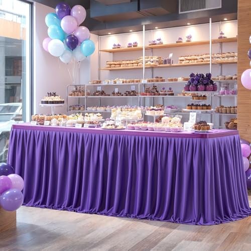 Partisky Purple Polyester Table Skirt for Rectangle Tables 6ft, Wrinkle Resistant Pleated Ruffle Table Cloth for Banquet Wedding Trade Baby Shower Display Gift Dining Table - Image 3