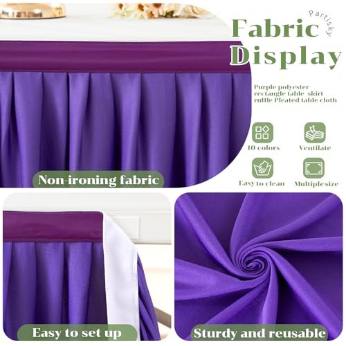 Partisky Purple Polyester Table Skirt for Rectangle Tables 6ft, Wrinkle Resistant Pleated Ruffle Table Cloth for Banquet Wedding Trade Baby Shower Display Gift Dining Table - Image 5
