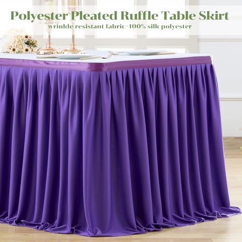 Partisky Purple Polyester Table Skirt for Rectangle Tables 6ft, Wrinkle Resistant Pleated Ruffle Table Cloth for Banquet Wedding Trade Baby Shower Display Gift Dining Table - Image 4
