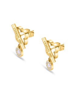 CERRUTI 1881 Greta EarringsClassic Clover-Shaped Stud with T-Bar, Silver and Gold-Plated Elements, Pearl Drop  - Image 2