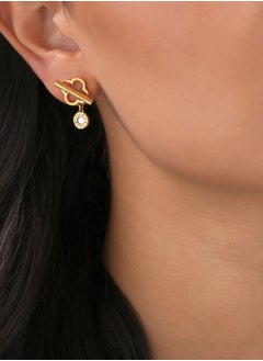 CERRUTI 1881 Greta EarringsClassic Clover-Shaped Stud with T-Bar, Silver and Gold-Plated Elements, Pearl Drop  - Image 4