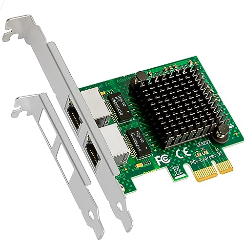 GLOTRENDS LE8202 2-Port PCIe Network Card for Desktop PC, 1000/100/10Mbps Gigabit Ethernet RJ45 LAN Port, PCIE X1 Interface, Regular & Low Profile Bracket - Image 1