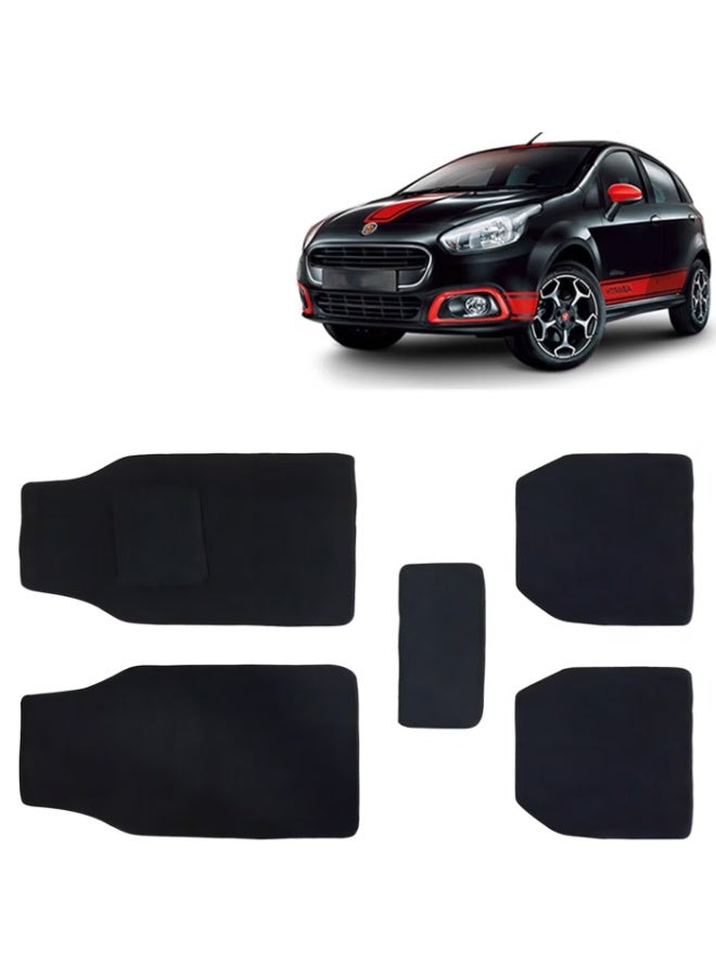 Carpet Style Universal Car Mats for Fiat Abarth Punto 2005-2019 Model Black Color Anti Slip Car Floor Foot Mats Complete Set of 5 Piece Executive Series