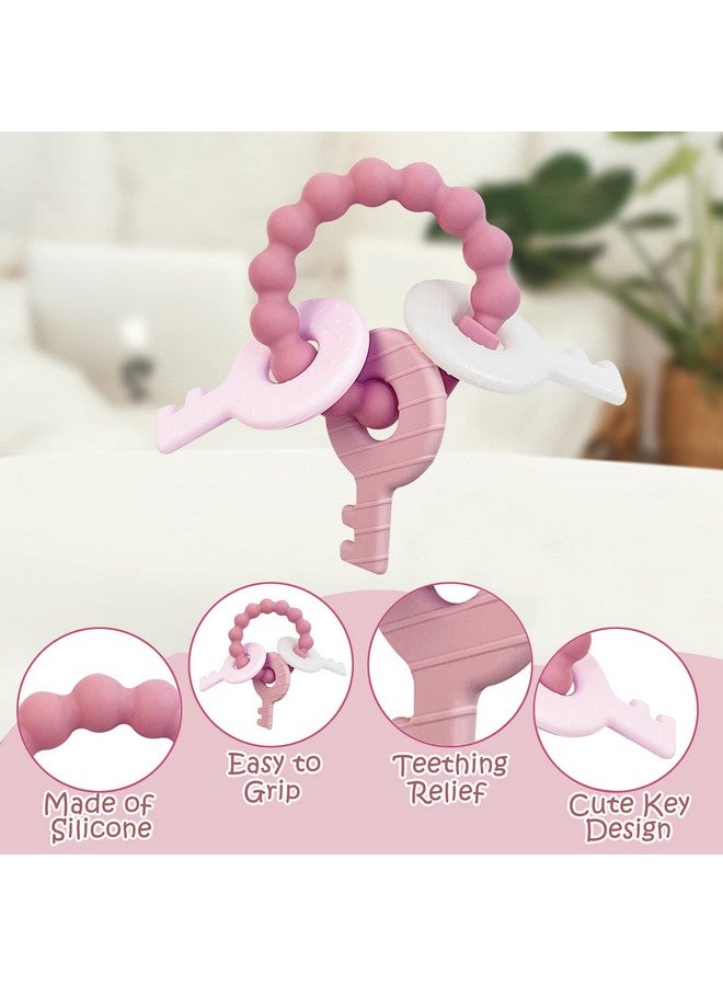 YAPROMO Teething Keys for Baby 3-18 Months, Infants/Toddlers Sensory Chew Toys, Cute Teether Keys for Baby Girl, Soft Silicone Teether Toys BPA Free - Image 5