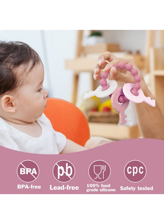 YAPROMO Teething Keys for Baby 3-18 Months, Infants/Toddlers Sensory Chew Toys, Cute Teether Keys for Baby Girl, Soft Silicone Teether Toys BPA Free - Image 3
