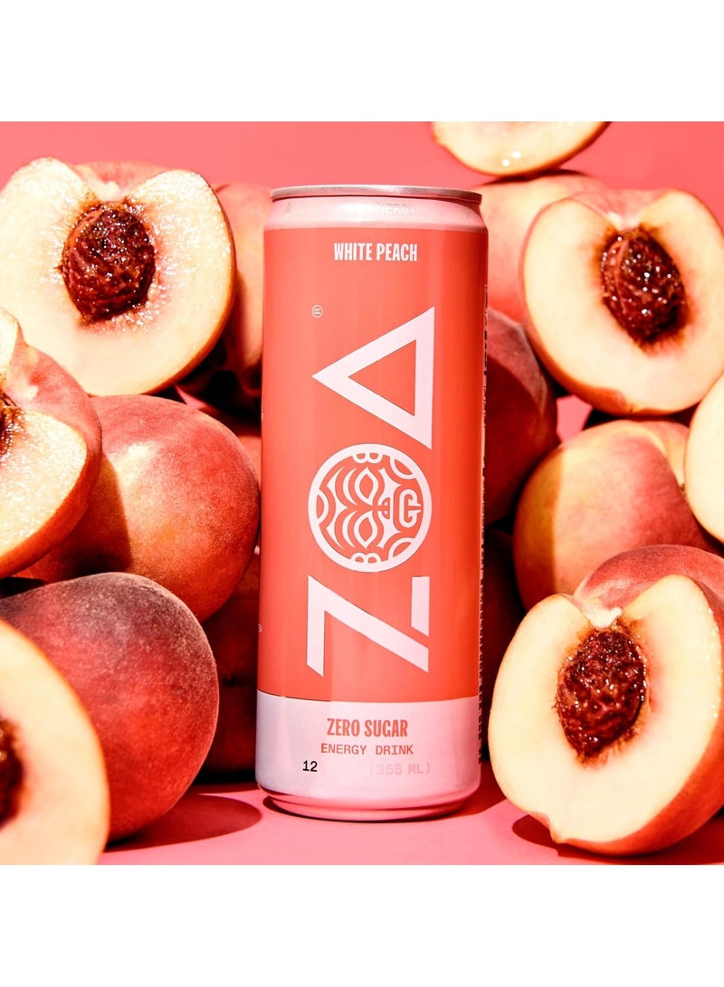 ZOA Energy Drink,  White Peach 12 Fl Oz - Zero Sugar Vitamins Antioxidants Electrolytes Natural Caffeine (Pack of 1)  - Image 1