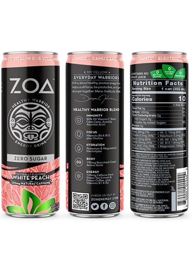 ZOA Energy Drink,  White Peach 12 Fl Oz - Zero Sugar Vitamins Antioxidants Electrolytes Natural Caffeine (Pack of 1)  - Image 3