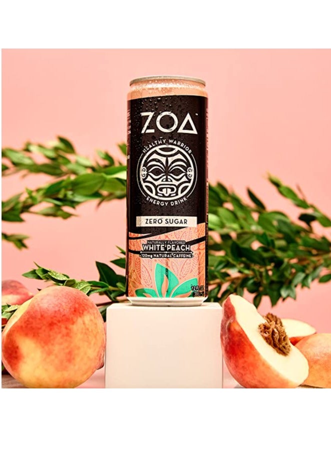 ZOA Energy Drink,  White Peach 12 Fl Oz - Zero Sugar Vitamins Antioxidants Electrolytes Natural Caffeine (Pack of 1)  - Image 2