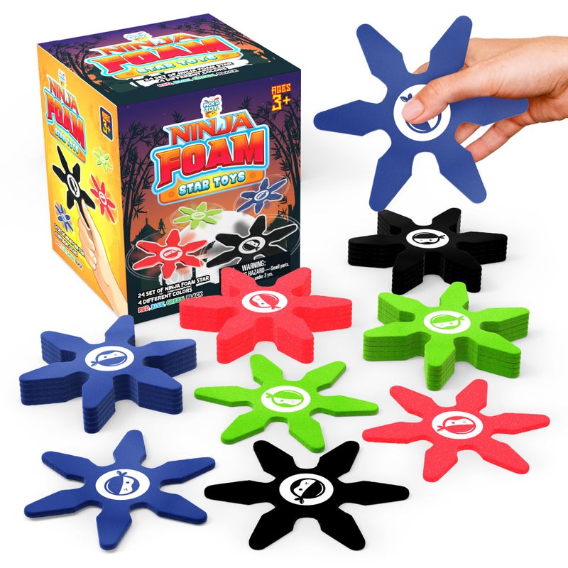 PICK A TOY Ninja Toys for Boys & Girls Party Favors Supplies Mini Foam Throwing Stars - Soft and Safe Toss Birthday Party Mini Toys Cosplay, 4 Inch (24 Pcs Blue Red Black Green) Easter Basket Stuffer - Image 1