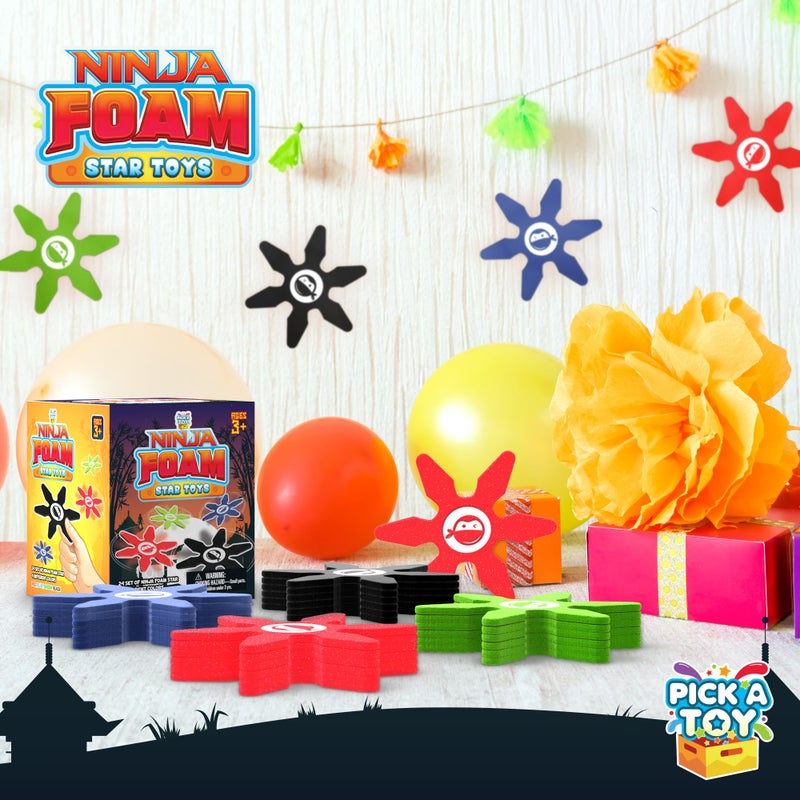 PICK A TOY Ninja Toys for Boys & Girls Party Favors Supplies Mini Foam Throwing Stars - Soft and Safe Toss Birthday Party Mini Toys Cosplay, 4 Inch (24 Pcs Blue Red Black Green) Easter Basket Stuffer - Image 3
