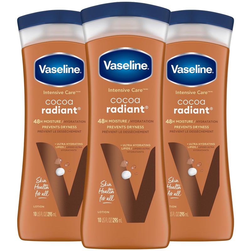 Vaseline Cocoa Radiant 3-Pack â€“ Intensive Care Moisturizing Hand and Body Lotion with Ultra-Hydrating Lipids, Pure Cocoa Butter, 10 Oz Ea - Image 1
