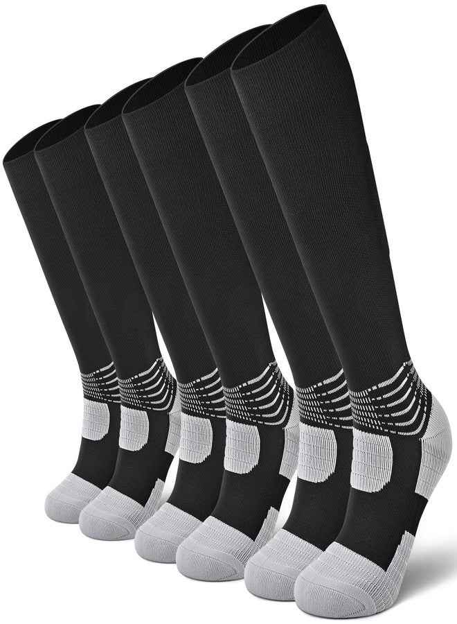 IRAMY Compressive Soccer Socks Youth Kids Ankle Compression Support Coolmax Wicking Football Socks Mens Anti-Slip Black Baseball Softball Women Boys Girls 3 Packs - Image 1