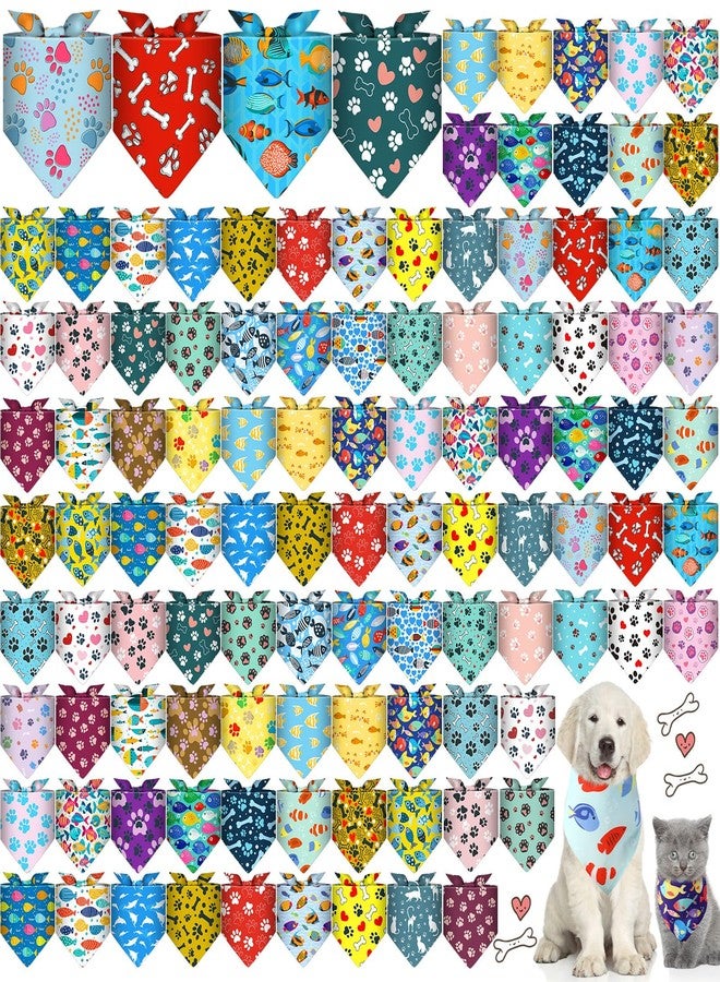 Bulyoou 120 Pcs Paw Dog Bandanas Bulk Bone Pet Bandanas Dog Handkerchiefs Summer Scarf Bibs Triangle Bibs Adjustable Kerchief Pet Grooming Costume Accessories - Image 1