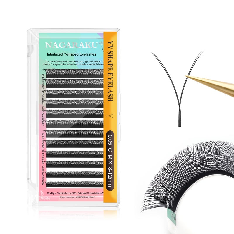 NAGARAKU yy Eyelash Extensions Supplies y lash 005mm C curl Mix Tray 812mm Premade 4D Easy Fan Russian Volume Cluster Faux Mink Matte 12 rows pre Fanned Wispies Crisscross Eye Lashes