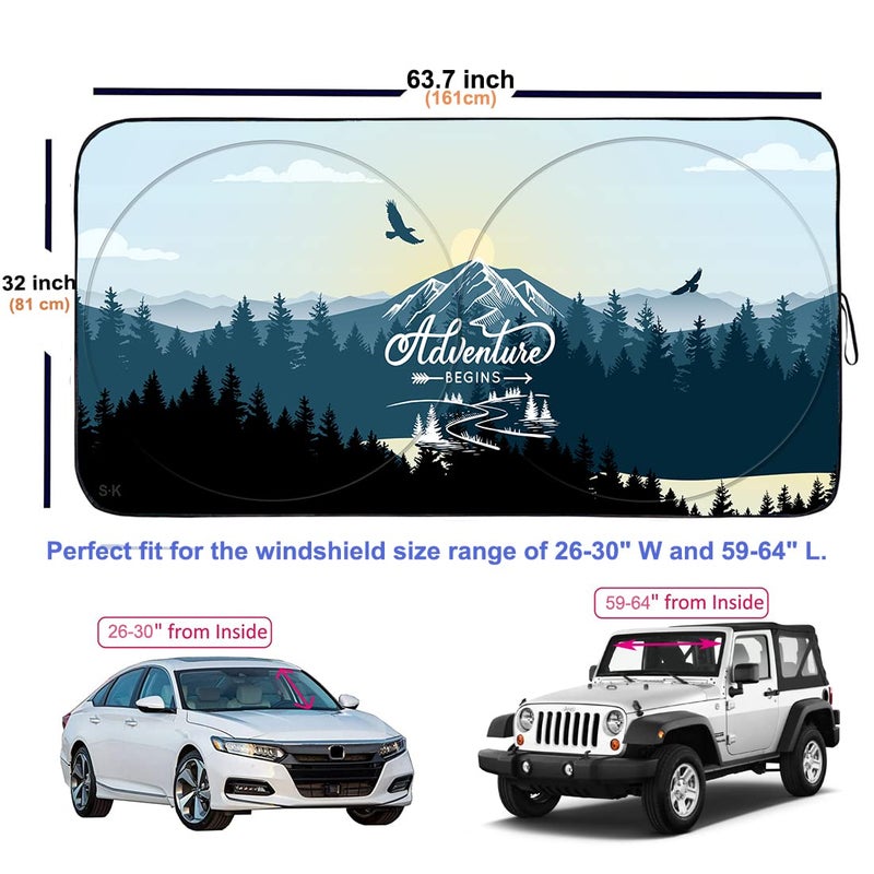 Güvenç Gven Windshield Shade, Car Sun Shade for Front Windshield Sun Visor Protector Blocks UV Rays Foldable 210T Keep Your Vehicle Cool - Image 3