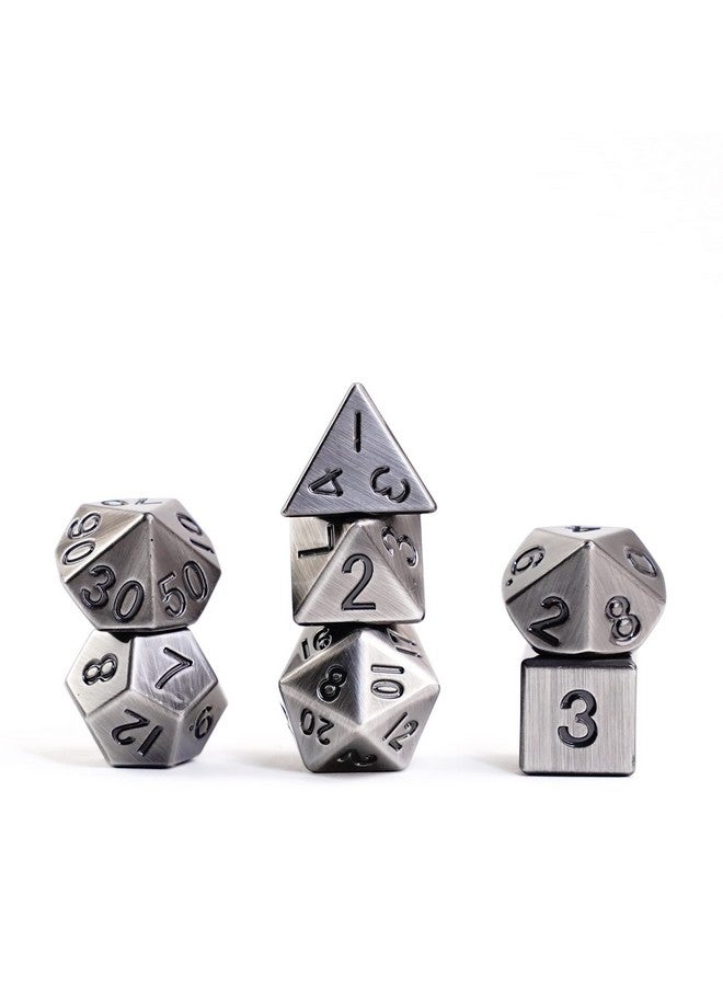 Metallic Dice Games مجموعة نرد معدني متعدد الأوجه 16 مم: نرد فضي عتيق لألعاب الأدوار في زنزانات وتنانين - Image 1