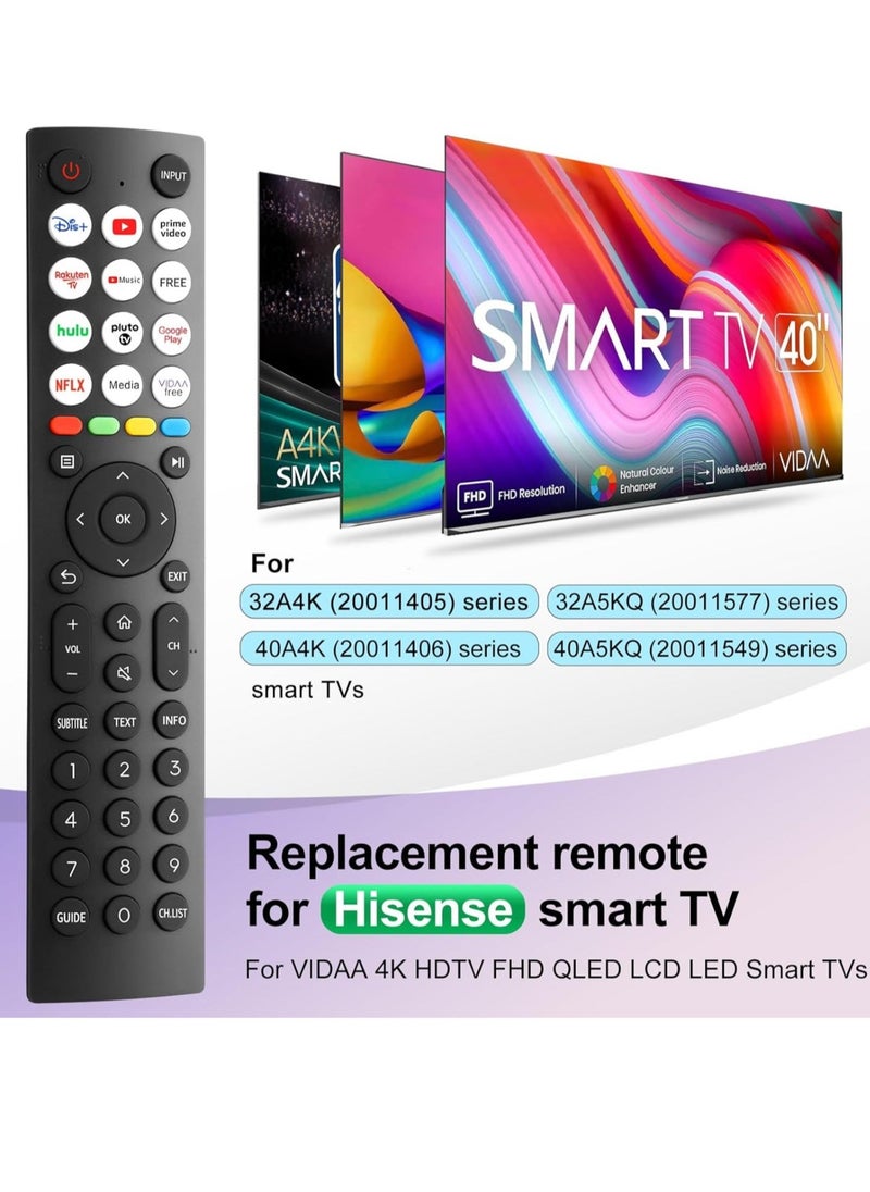 JAJEEK "Universal TV Remote for Hisense – EN2Q36H Replacement Remote for Hisense VIDAA 4K, HDTV, FHD, QLED, LCD, LED Smart TVs" - Image 2