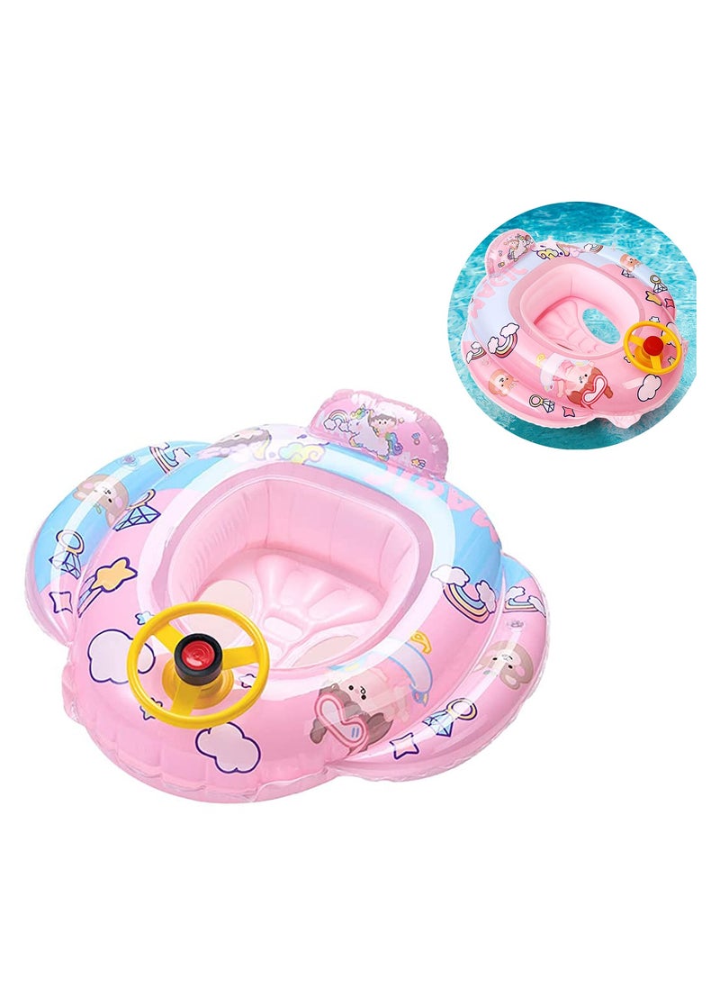 Excefore Baby Swimming Float Kids Inflatable Floater with Funny Steering Wheel Horn Safety Seat Anti Flip Toddlers Summer Swim Tool for Ages 1-5 Years Max Weight of 50lbs  - Image 1