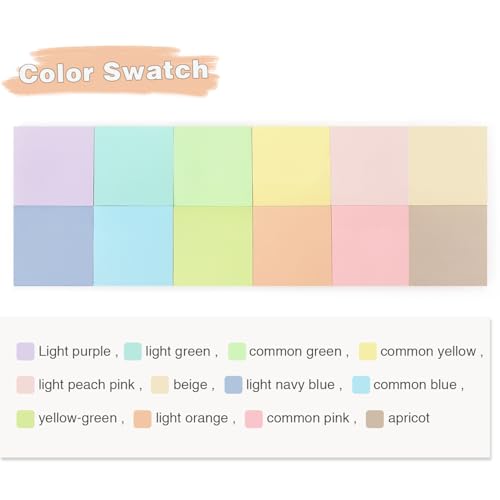 Osboo Sticky Notes 3x3 Inch 12 Pack 12 Pastel Multi Colors Note Pads 50 SheetsPad Perfect for Office School and Home Organization - Image 3