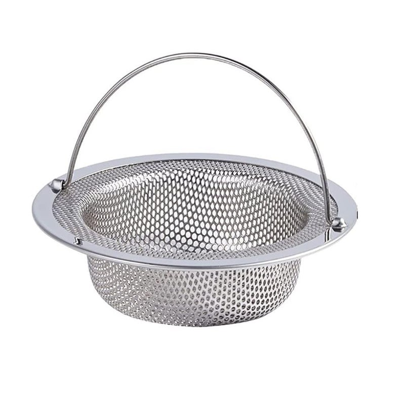 MobFest مصفاة حوض مطبخ من الفولاذ المقاوم للصدأ، متينة، مقاومة للصدأ مع مقبض، سلة تصريف حوض المطبخ مع ثقوب بقطر 2 مم، حاجز فضلات الطعام، زوايا مزدوجة، 11 سم، 1 قطعة - Image 1